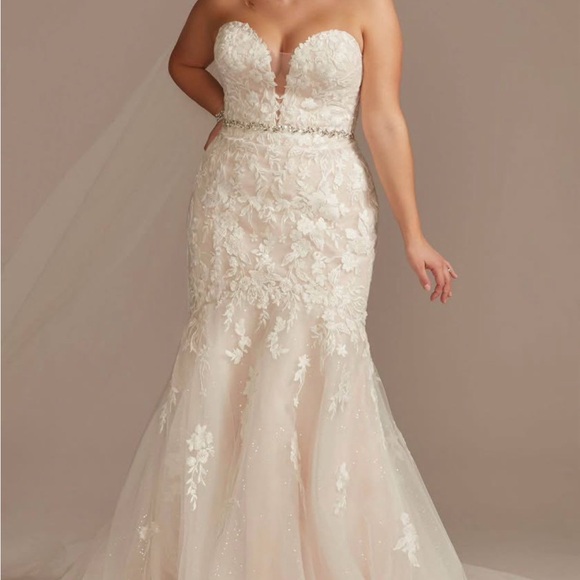 oleg cassini ivory wedding dress Lace Applique Tank Ball Gown Wedding Dress